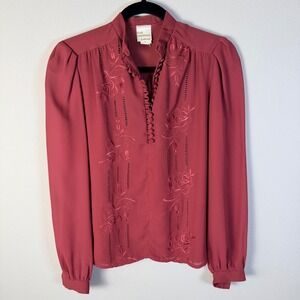VTG‎ Rae Hepburn California Womens M Rose Embroidered Blouse Coquette Cottage